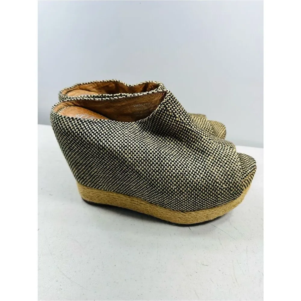 Jeffrey Campbell 2010s Virgo Fab Wedge Platform tweed jute leather slip on sz 7